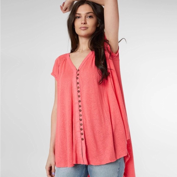 🌸Free People Highland Linen Blend Tee - Picture 1 of 8